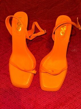 EGO Bright Orange Strappy Square-Toe Heels